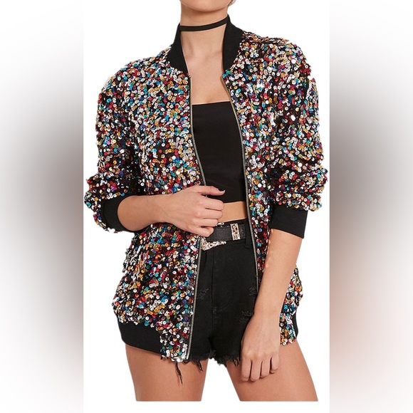 Amazon Jackets & Blazers - Sequin Bomber Jacket. Multicolored, size Medium.